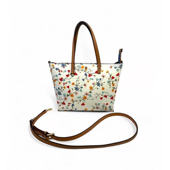 Tory Burch Kerrington Delphi Floral Tote Bag Zip Ivory Shoulder Handbag Purse NW - Picture 6 of 8